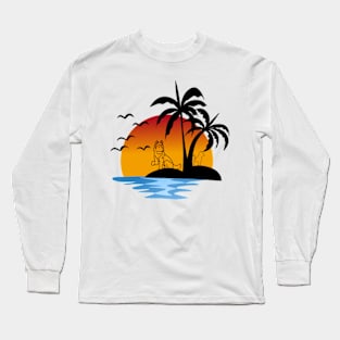 sunset with dog and cat Long Sleeve T-Shirt